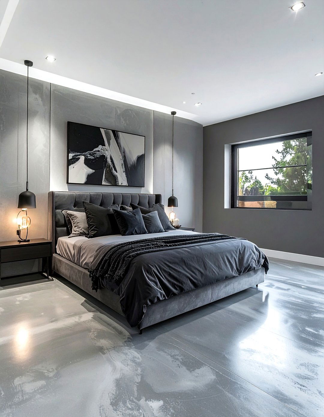 Modern Gray Bedroom - 30 polished concrete bedroom ideas