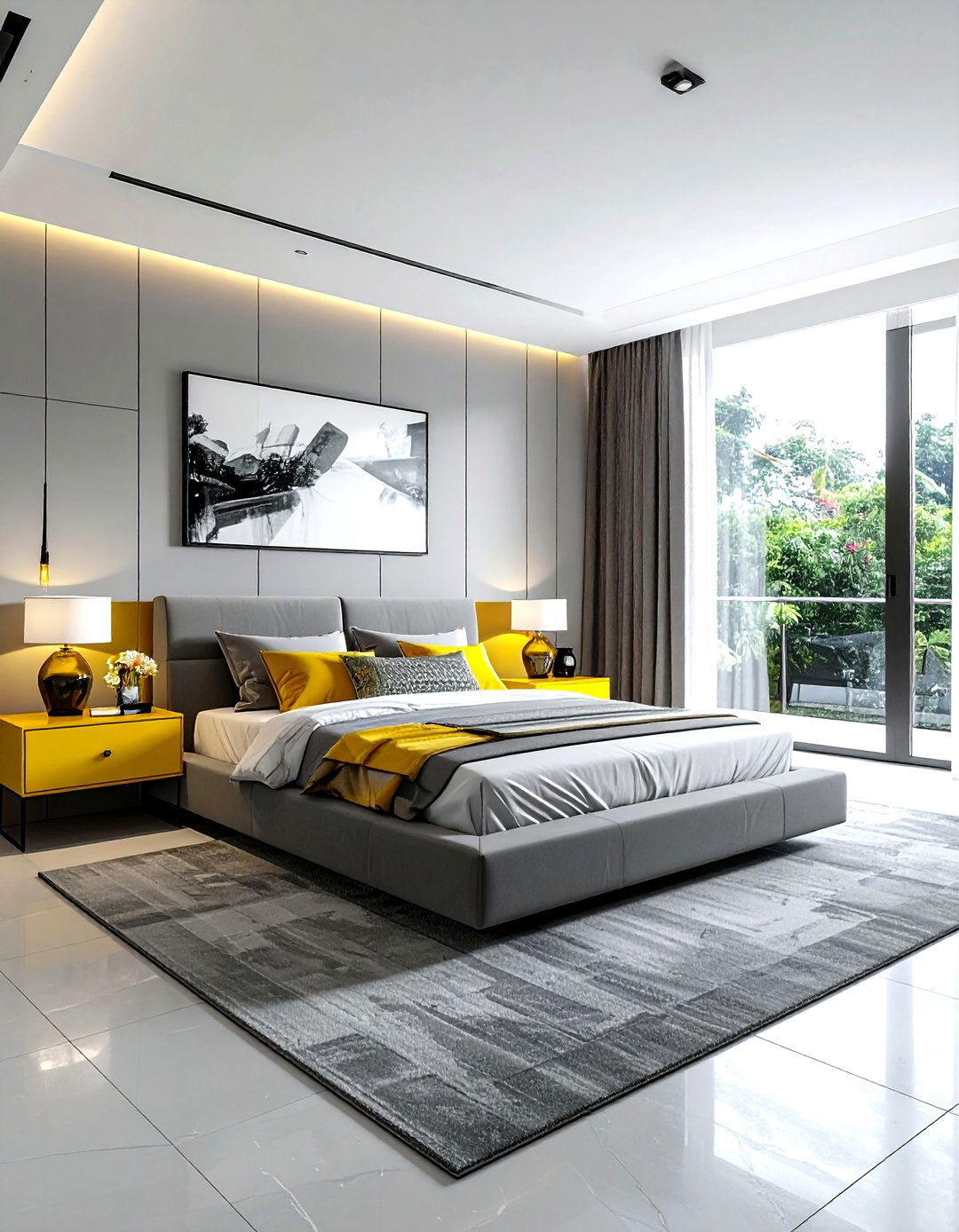 Modern Gray Yellow Master Suite - 30 gray yellow bedroom ideas