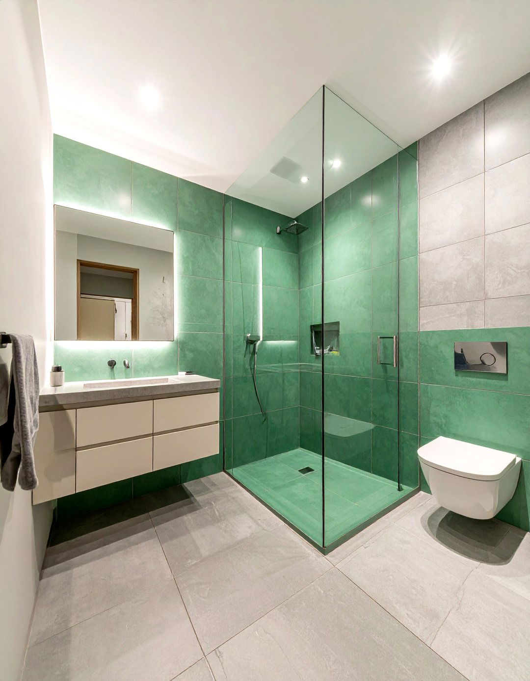 Modern Green Wet Room - 30 emerald green bathroom ideas
