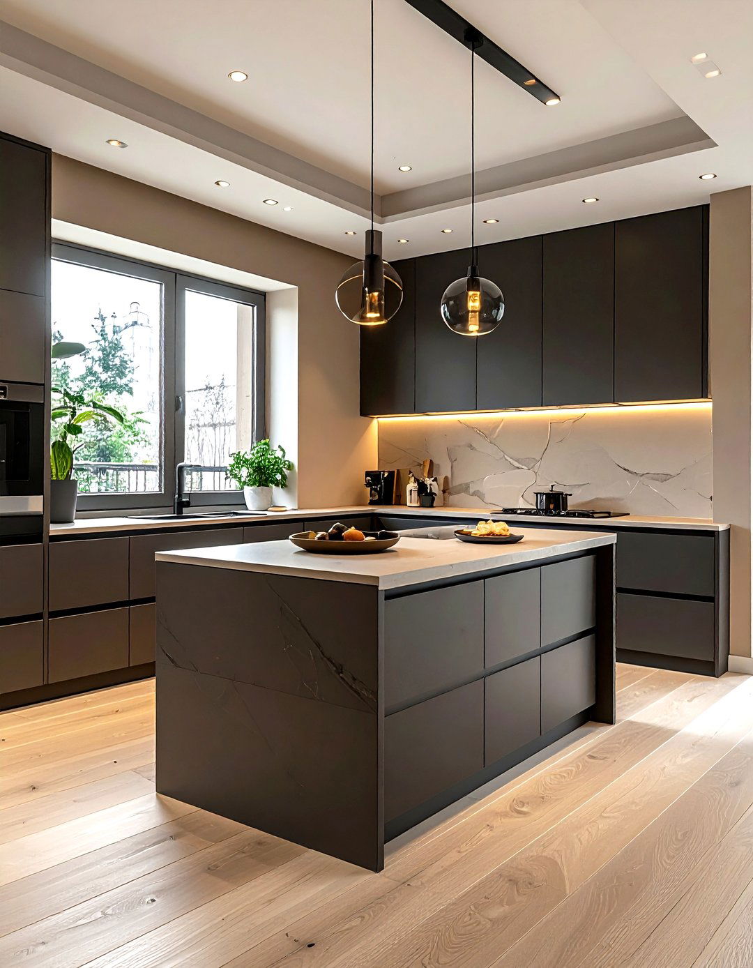 Modern Greige And Charcoal Kitchen - 30 decor color theory ideas