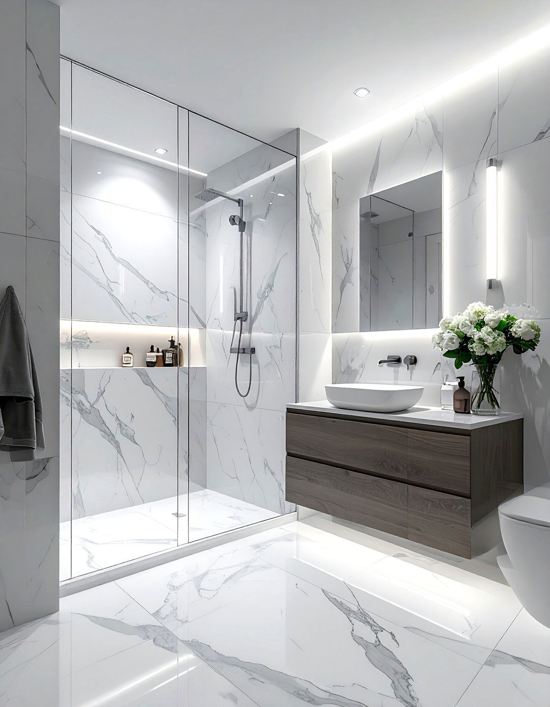 Modern Grey Bathroom With Marble - 30 grey bathroom design ideas