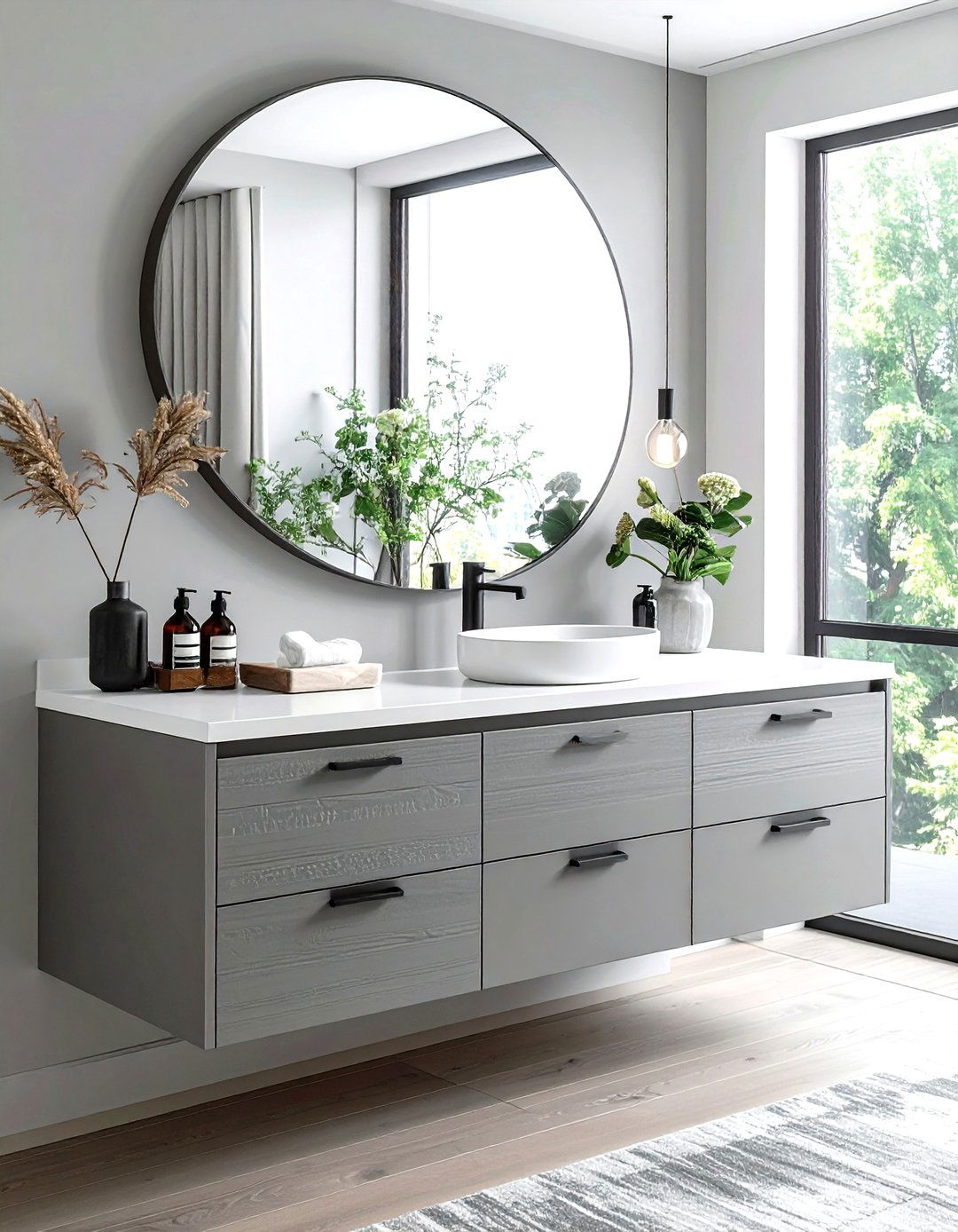Modern Grey Floating Vanity - 30 grey bathroom furniture ideas