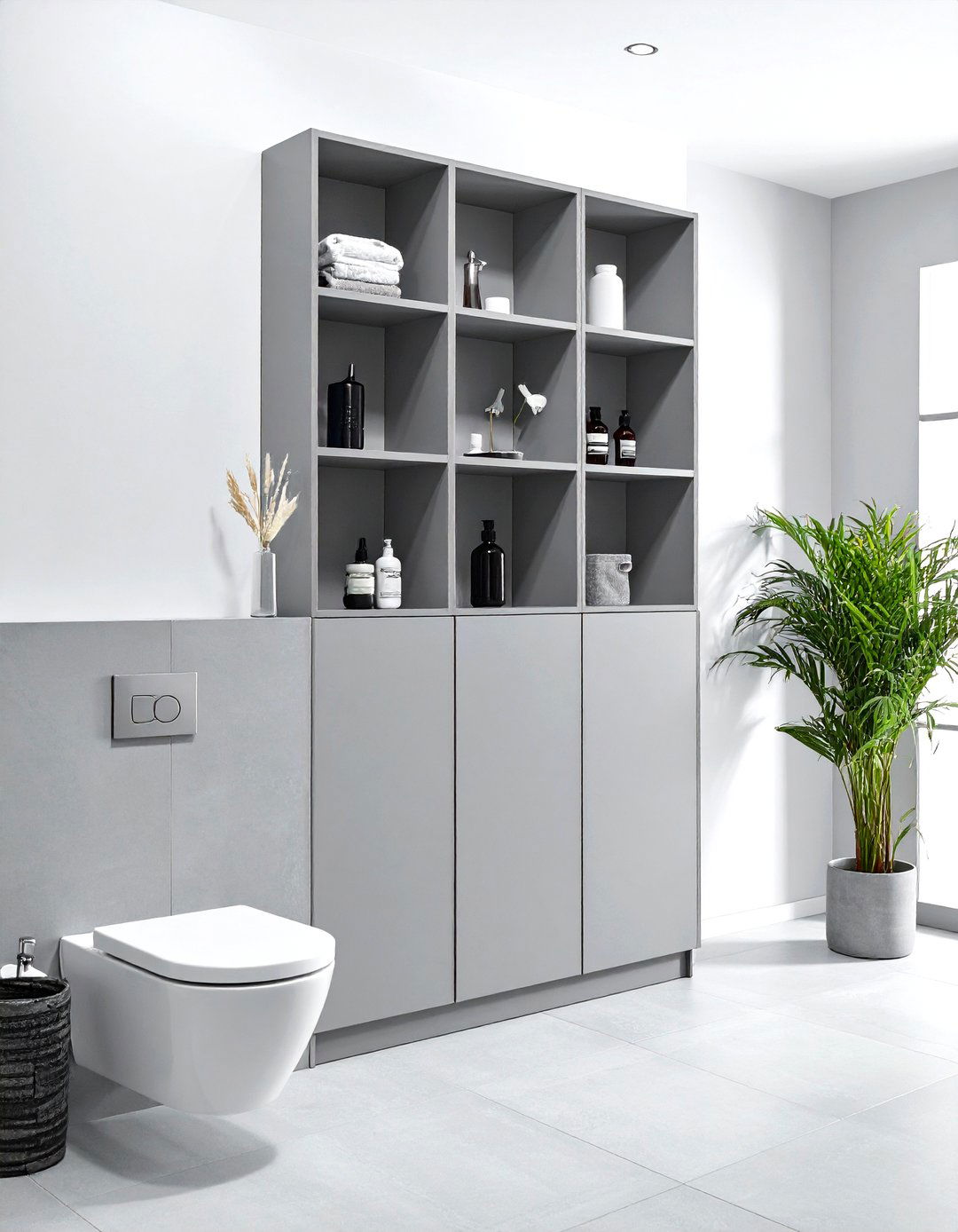 Modern Grey Wall Hung Storage - 30 grey bathroom furniture ideas