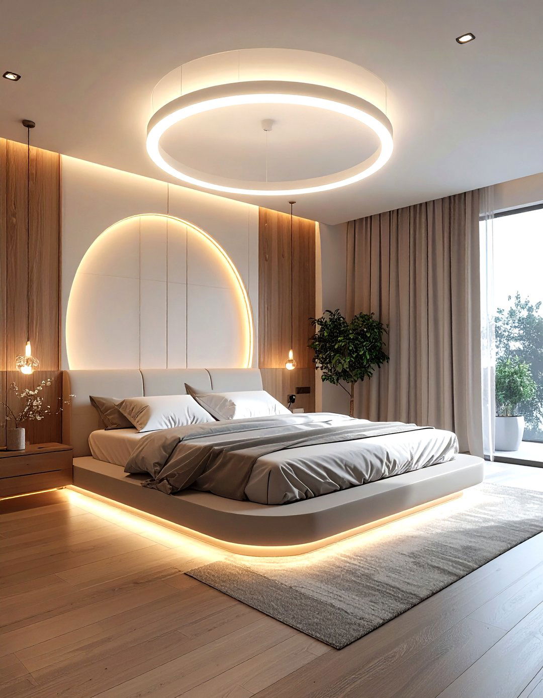 Modern LED Ring - 30 bedroom pendant lighting ideas