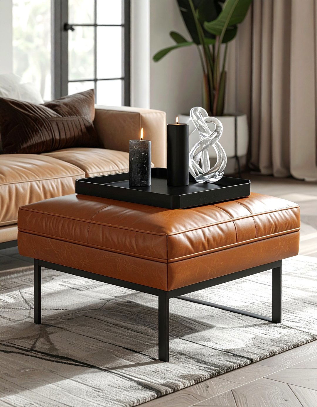 Modern Leather Ottoman Setup - 30 ottoman styling ideas