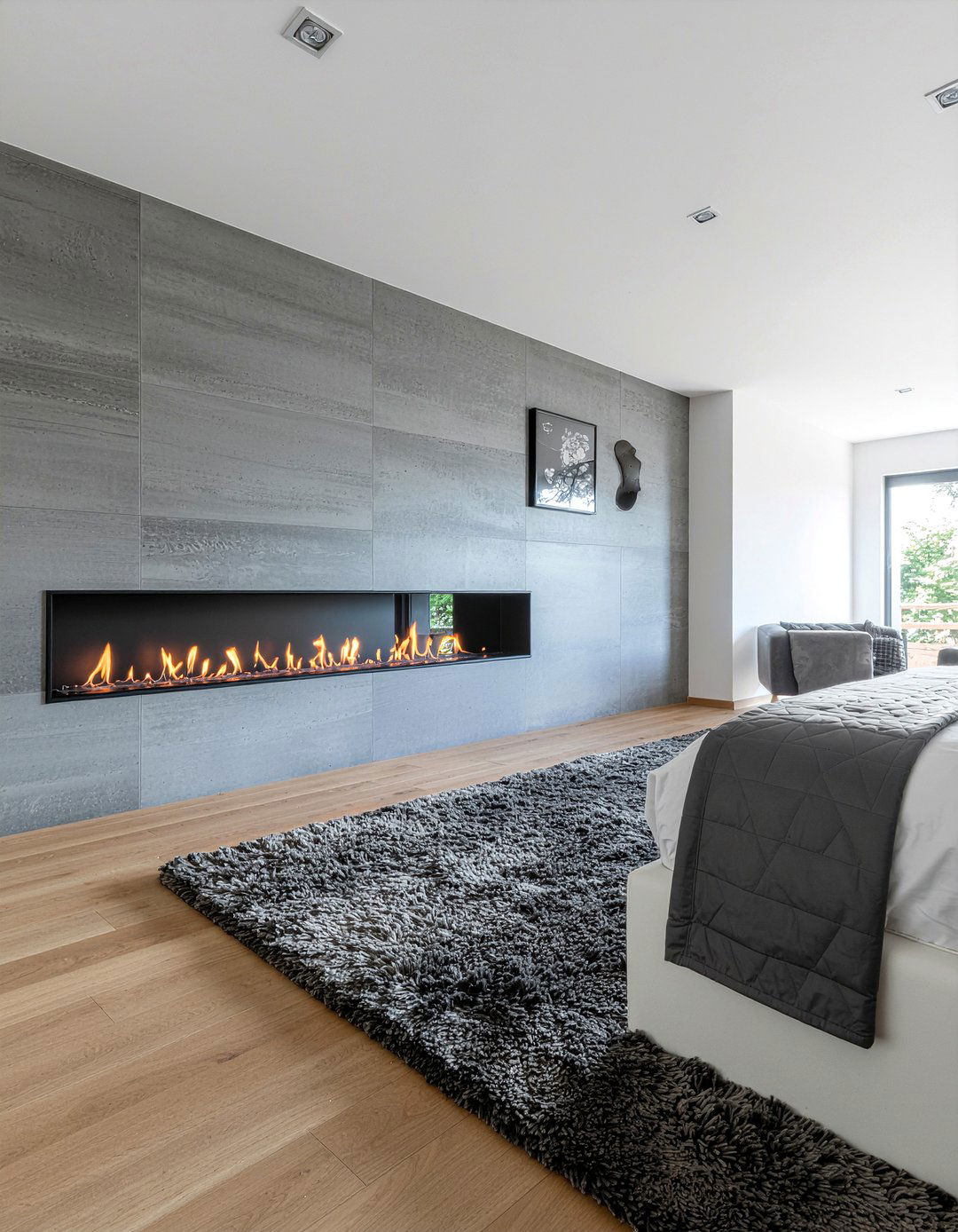 Modern Linear Electric Fireplace Wall - 30 bedroom electric fireplace ideas