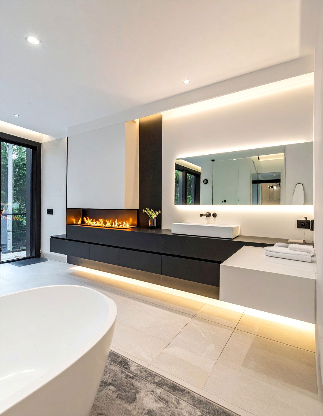 Modern Linear Fireplace Bathroom - 30 bathroom with fireplace ideas