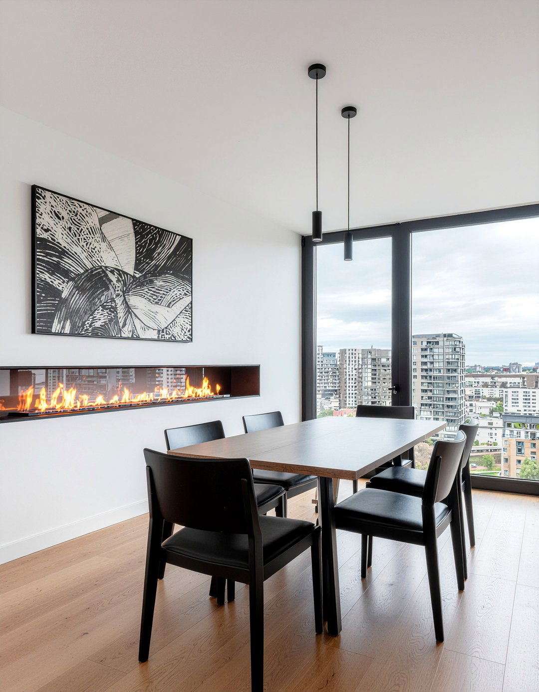 Modern Linear Fireplace Dining Area - 30 firelit dining room ideas