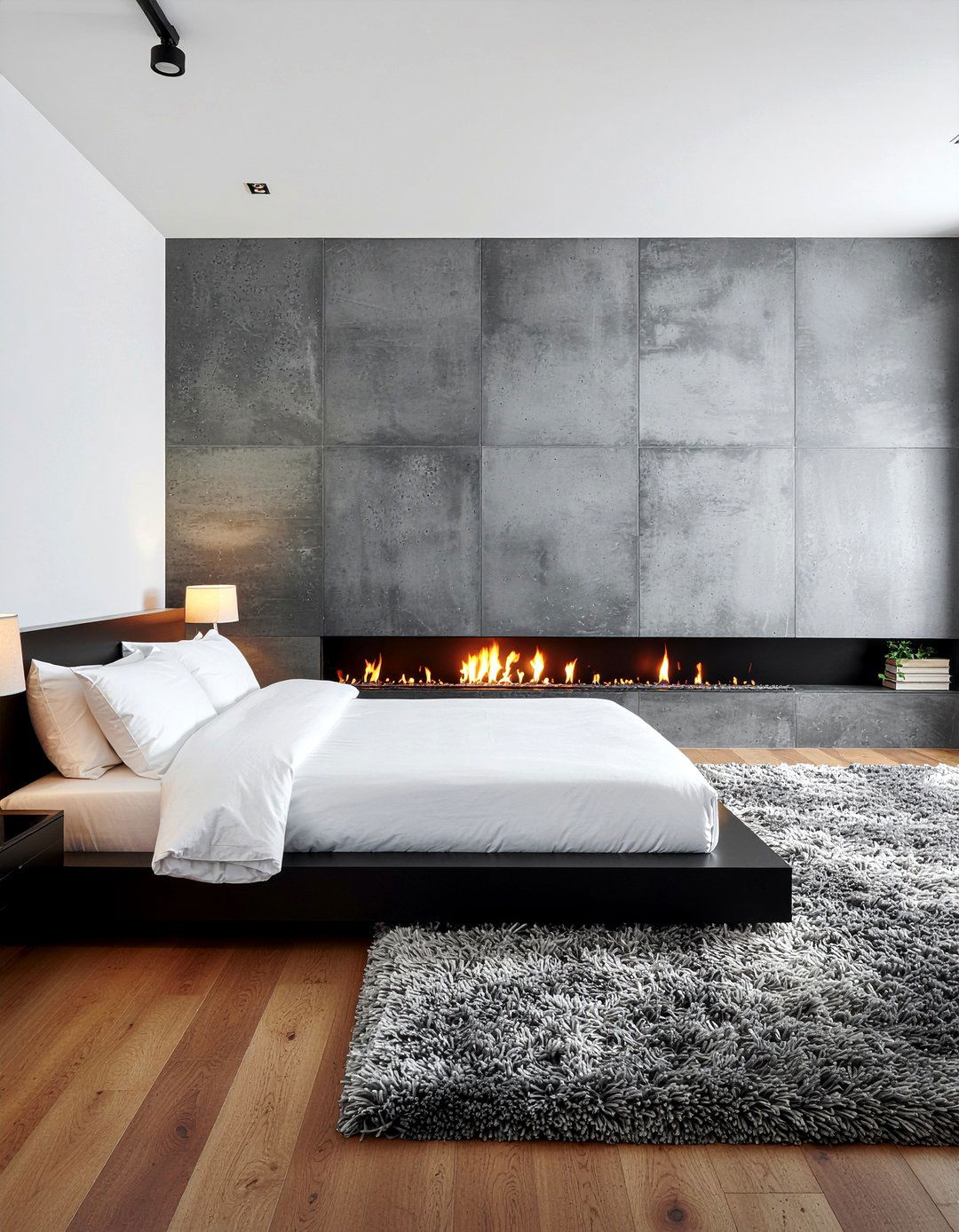 Modern Linear Gas Fireplace - 30 bedroom gas fireplace ideas