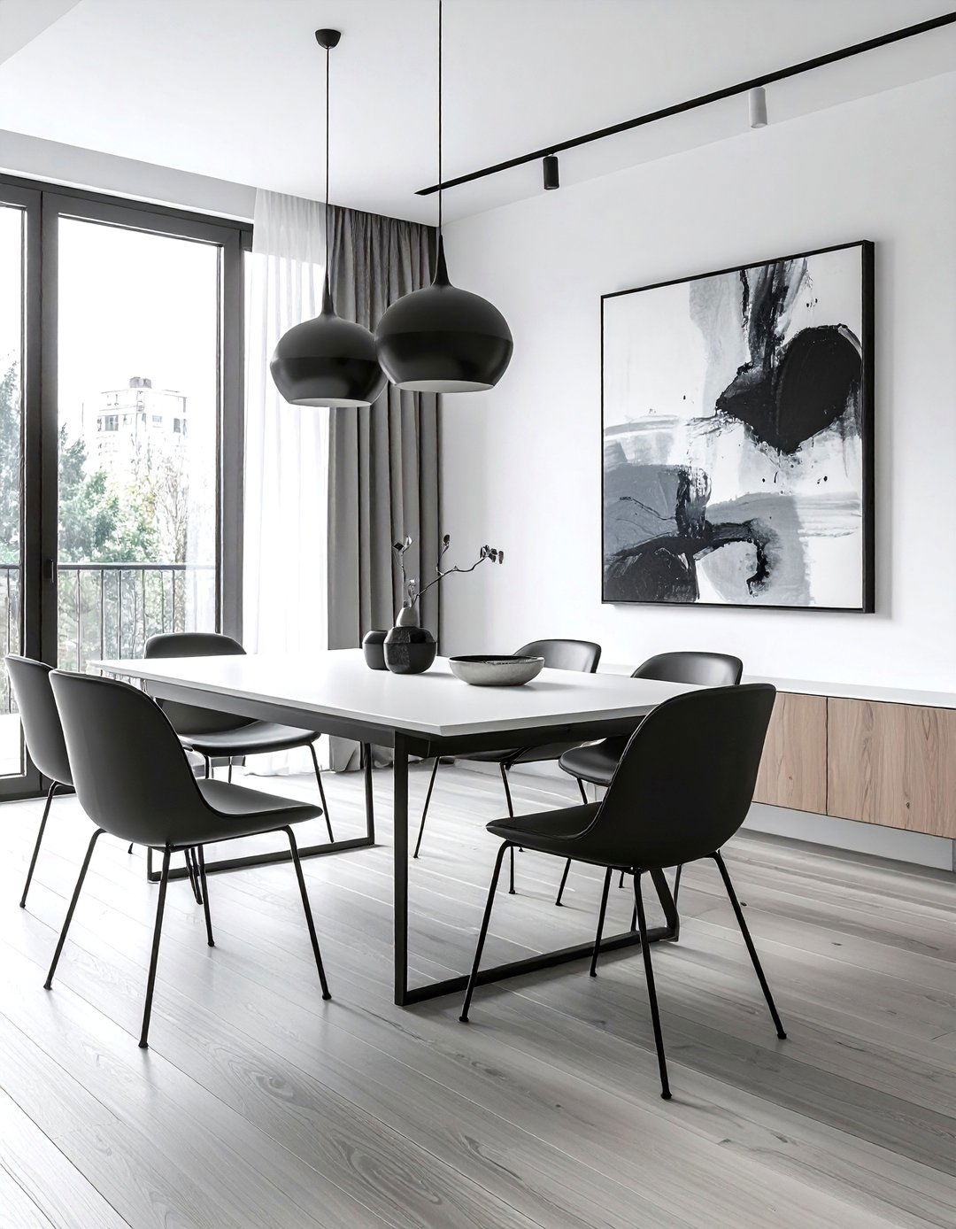 Modern Minimalist Charcoal Dining Area - 30 charcoal and white dining room ideas