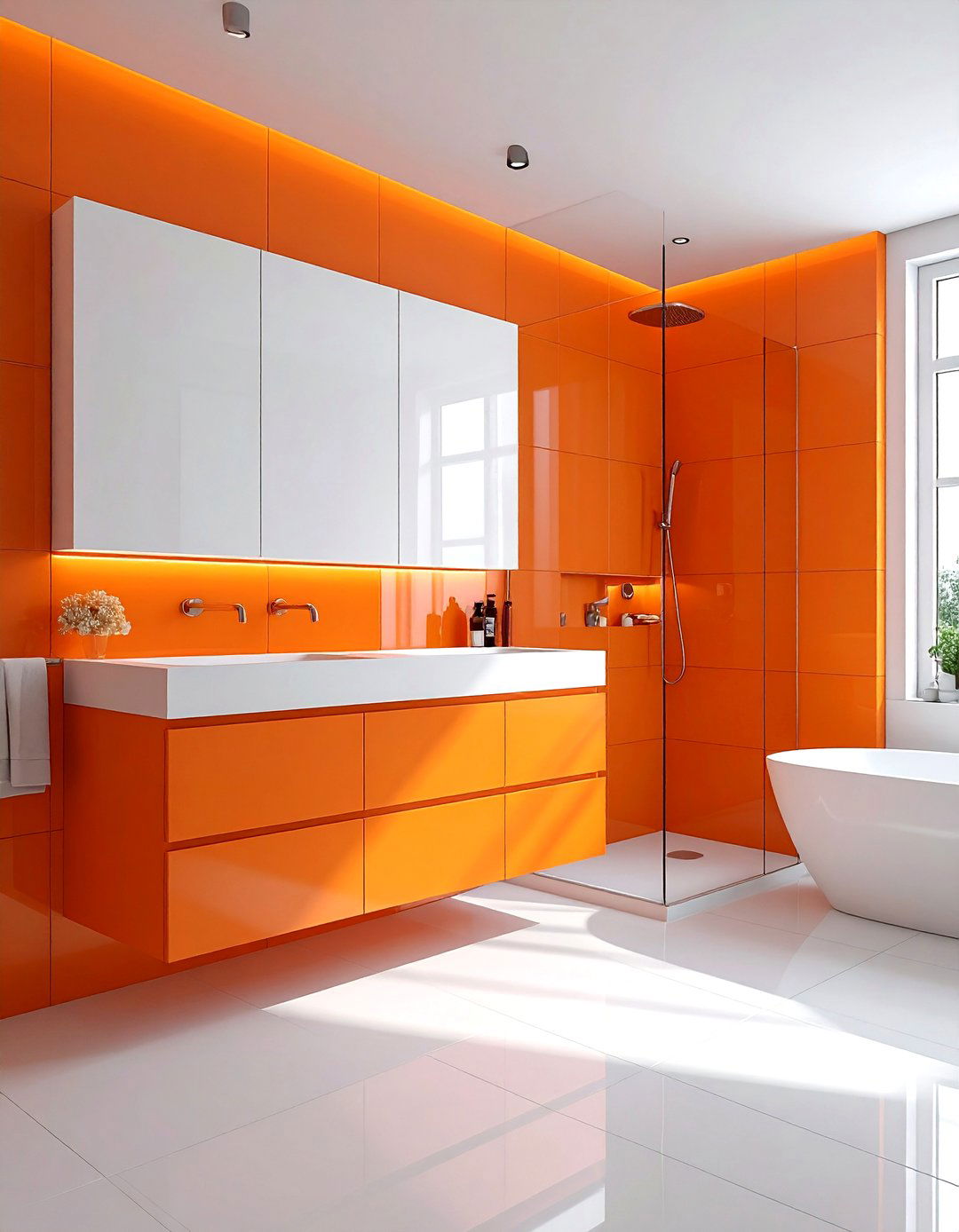 Modern Minimalist Orange Bathroom - 30 orange and white bathroom ideas