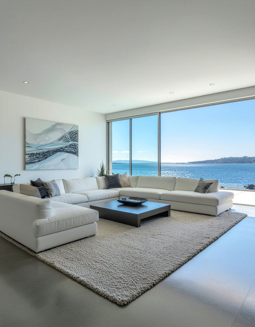 Modern Minimalist Waterfront - 30 lake house living room ideas