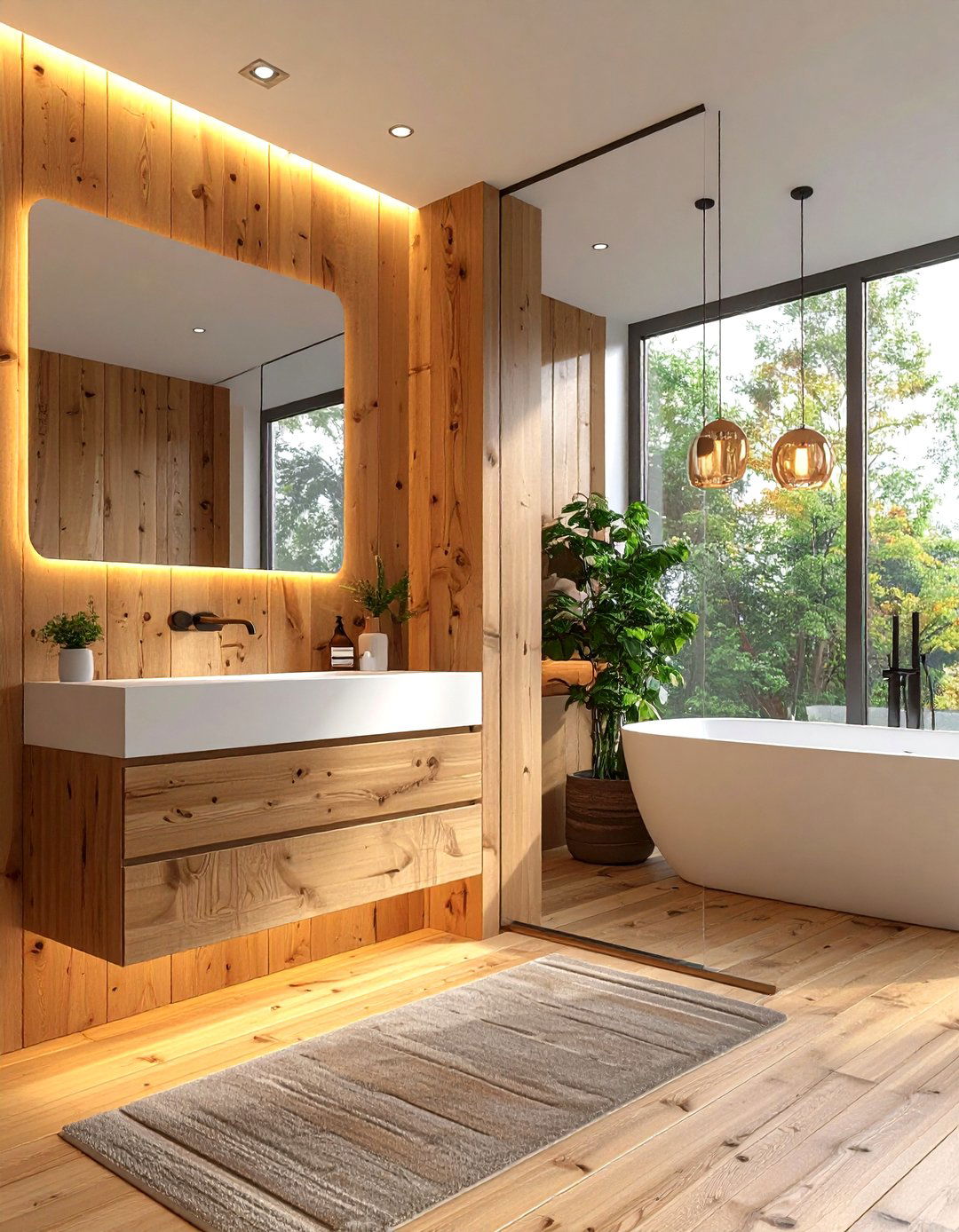 Modern Minimalist Wood Floor Bathroom - 30 wood floor bathroom ideas