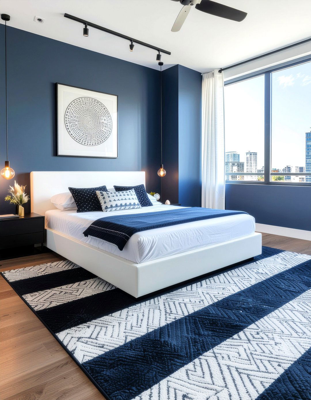 Modern Navy And White Bedroom - 30 blue and white bedroom ideas