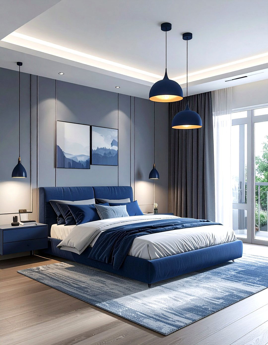 Modern Navy Lighting - 30 scandinavian navy bedroom ideas