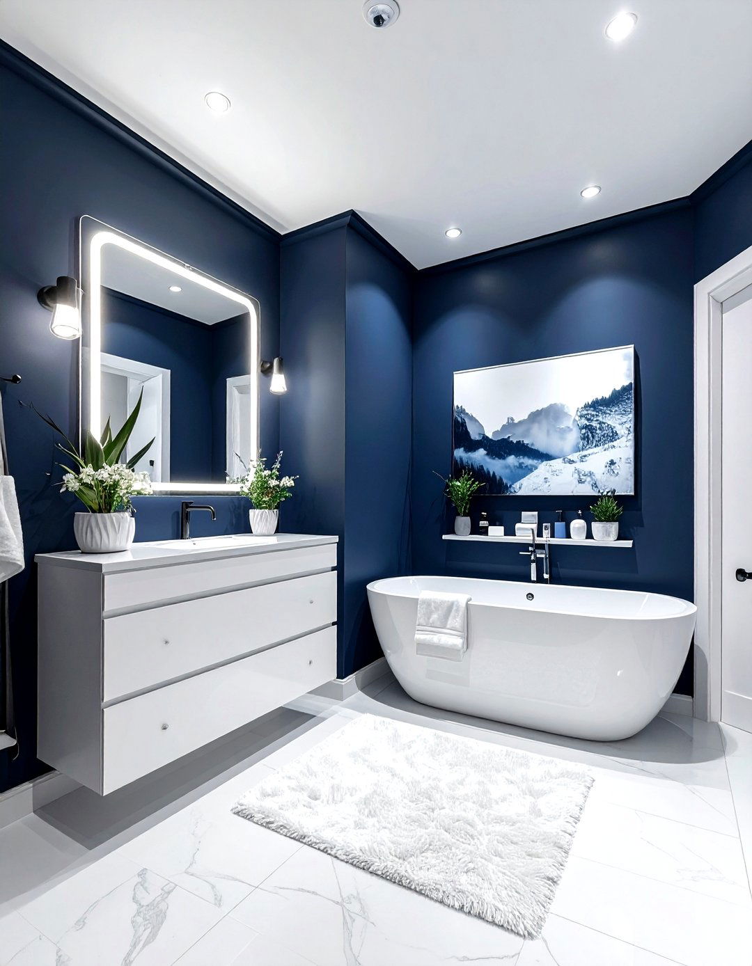 Modern Navy Powder Room - 30 navy bathroom decor ideas