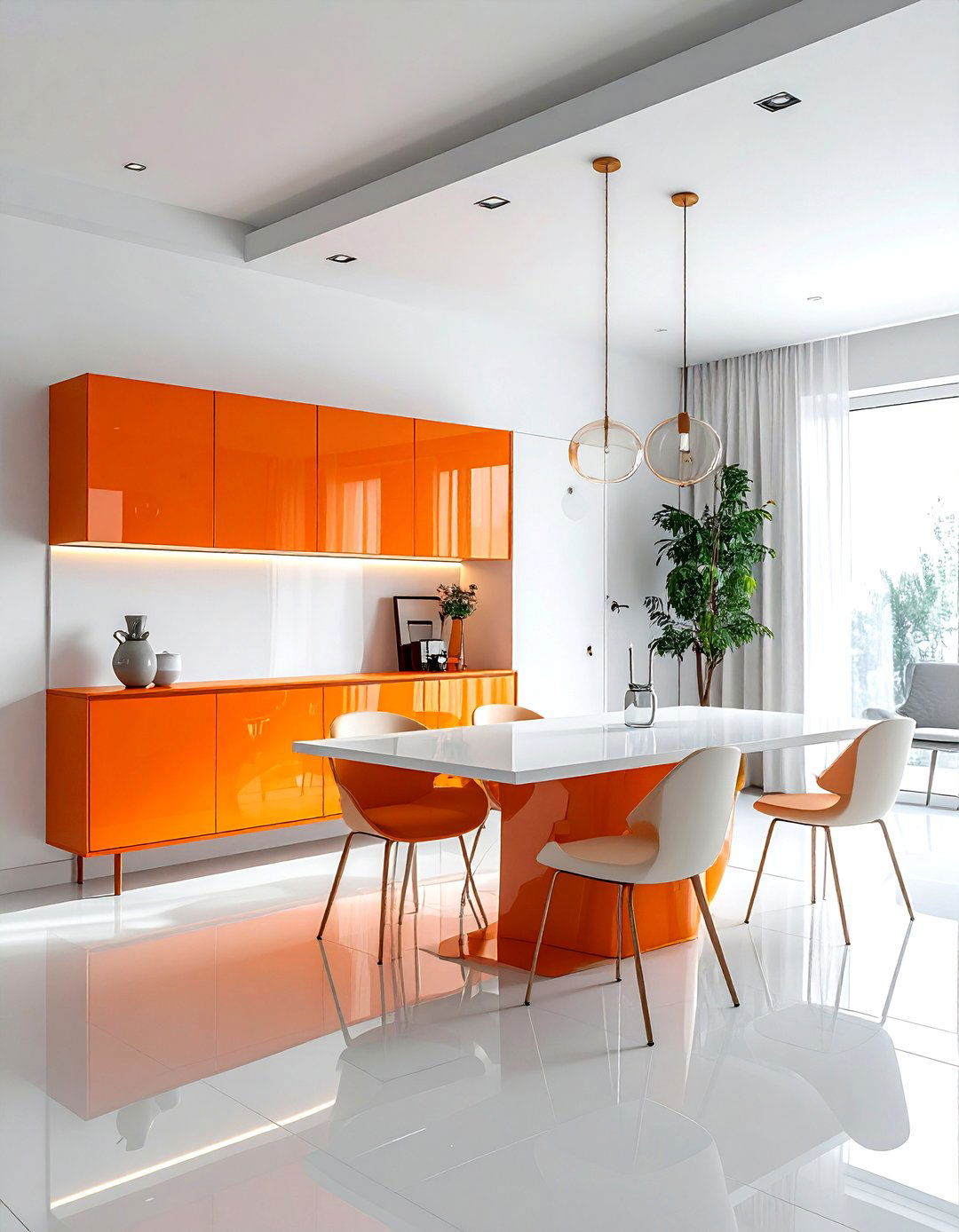 Modern Orange Buffet White Dining Room - 30 orange and white dining room ideas