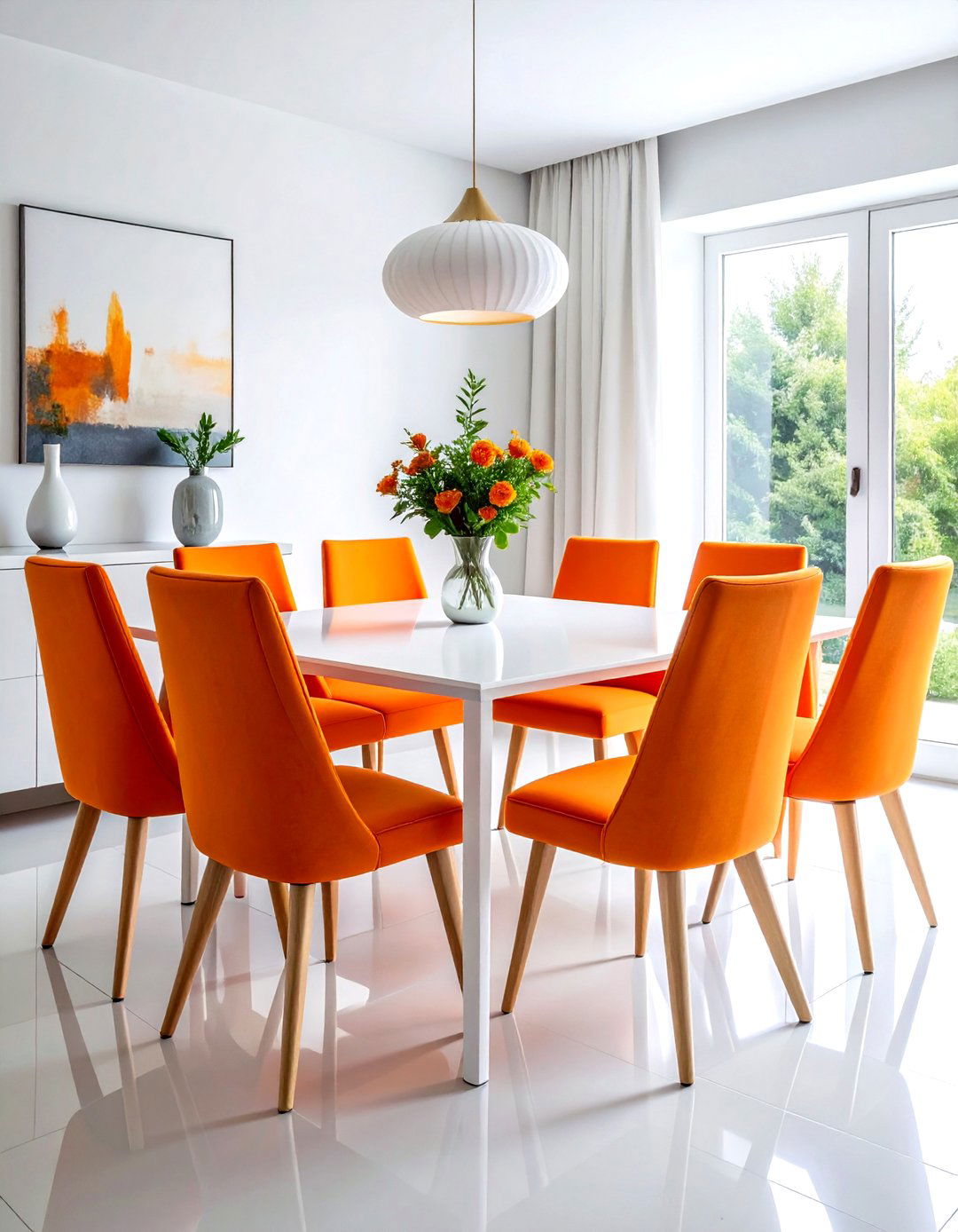 Modern Orange Dining Chairs White Table - 30 orange and white dining room ideas