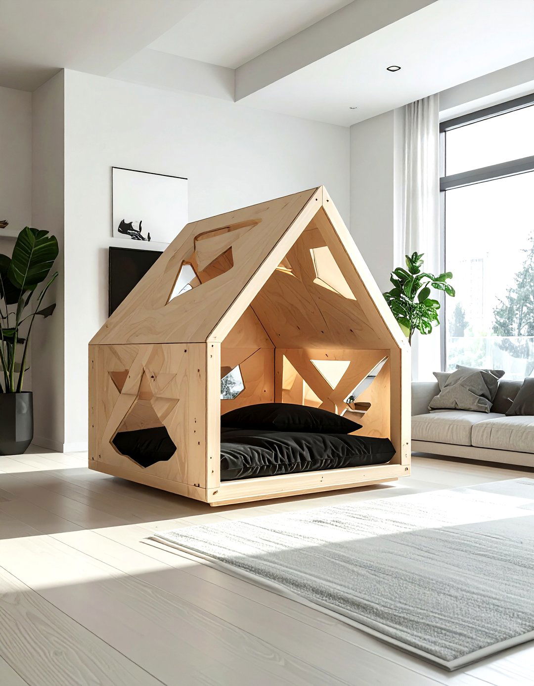 Modern Plywood Pet House - 30 pet bed living room ideas