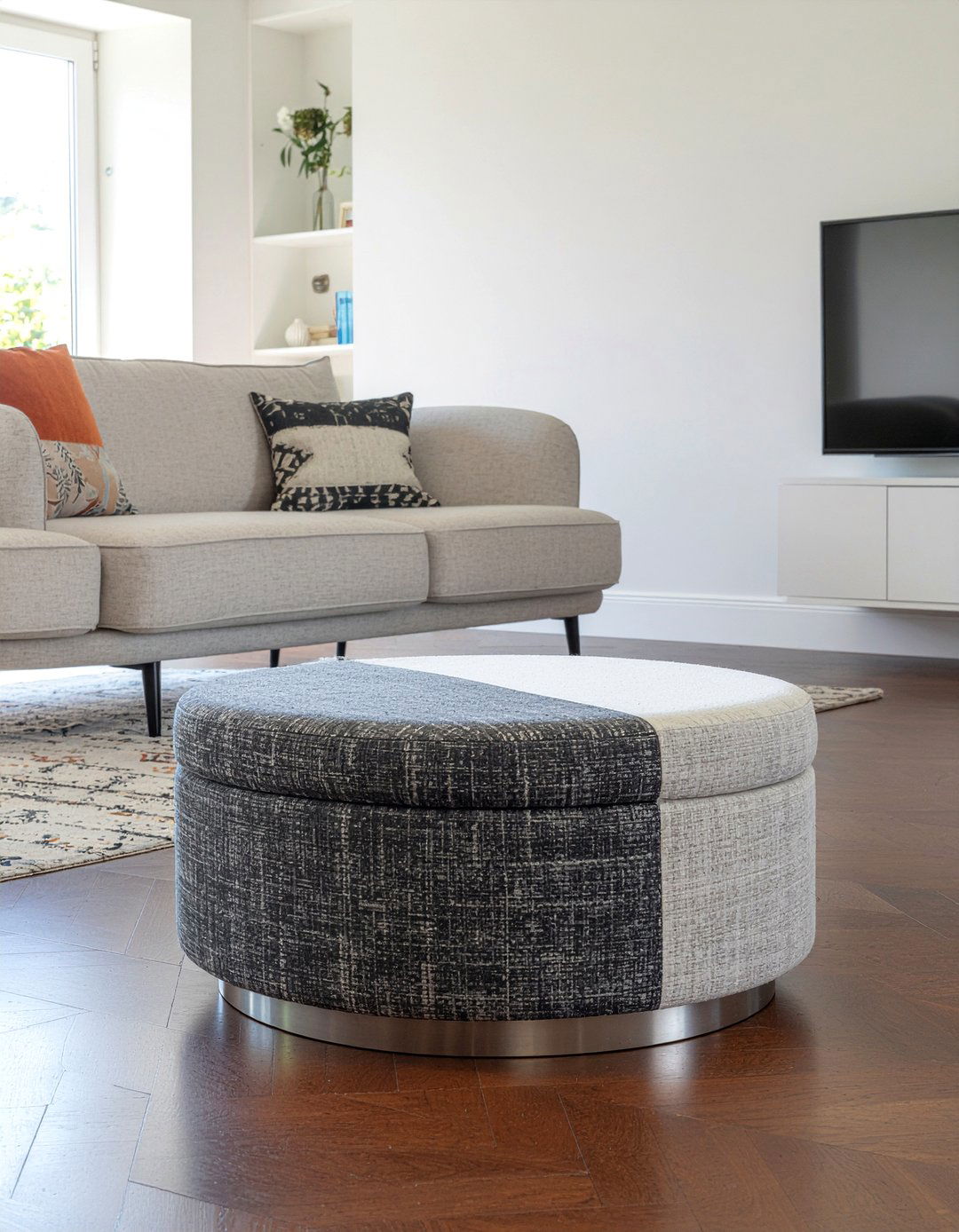Modern Round Storage Ottoman - 30 living room storage ottoman ideas