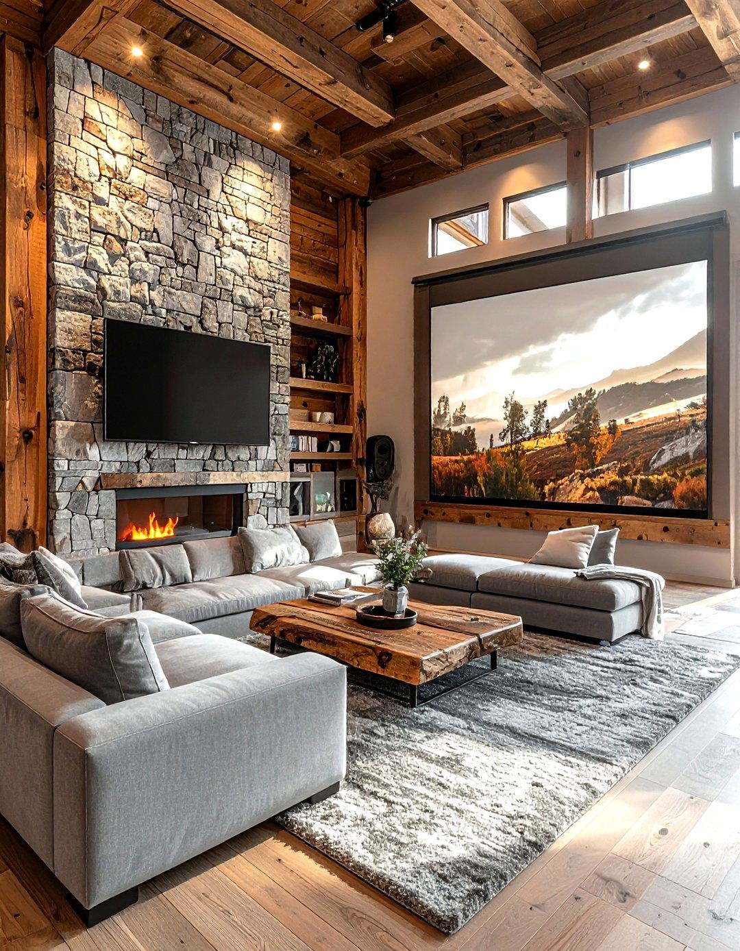 Modern Rustic Living Room Theater - 30 living room projector ideas