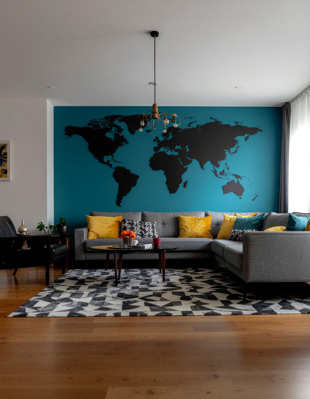 Modern Silhouette World Map - 30 world map living room ideas