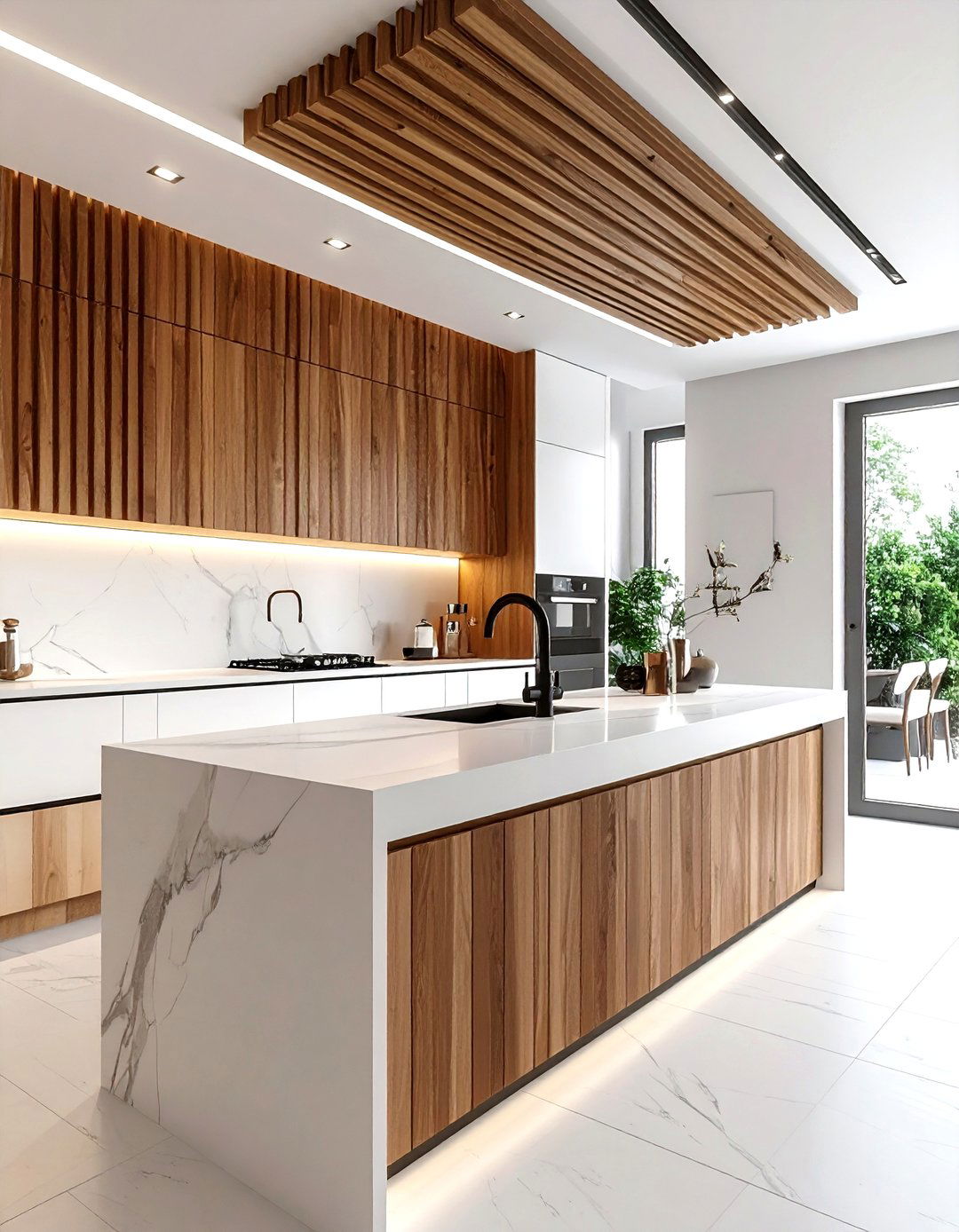 Modern Slat Backsplash - 30 kitchen wood wall ideas