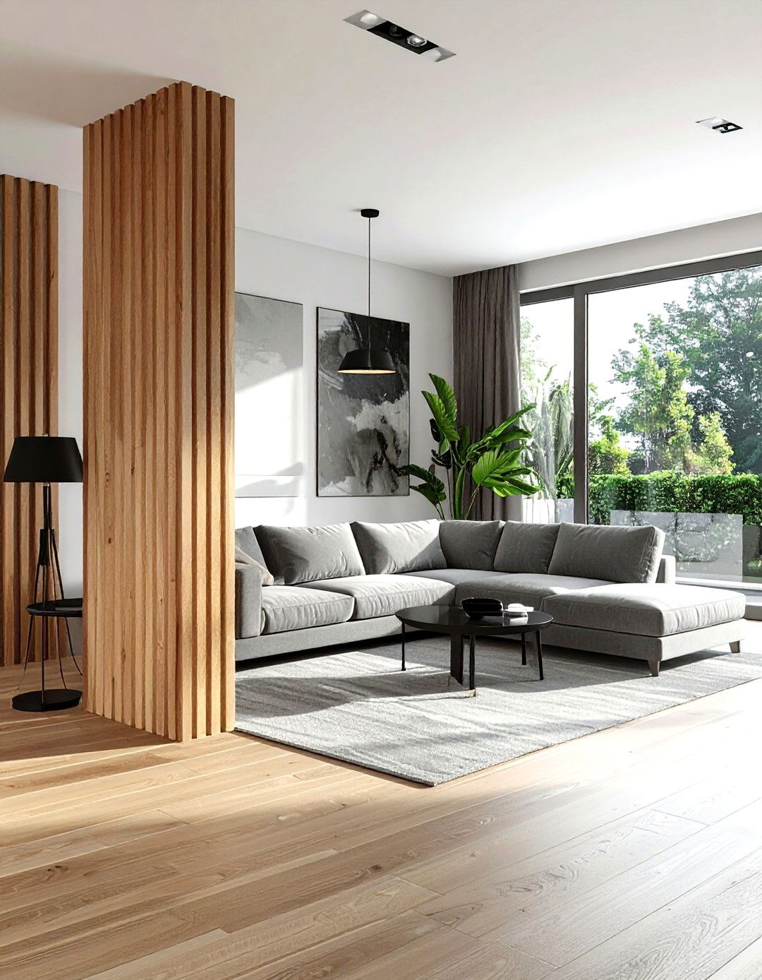 Modern Slat Wood Pillar - 30 living room pillar ideas