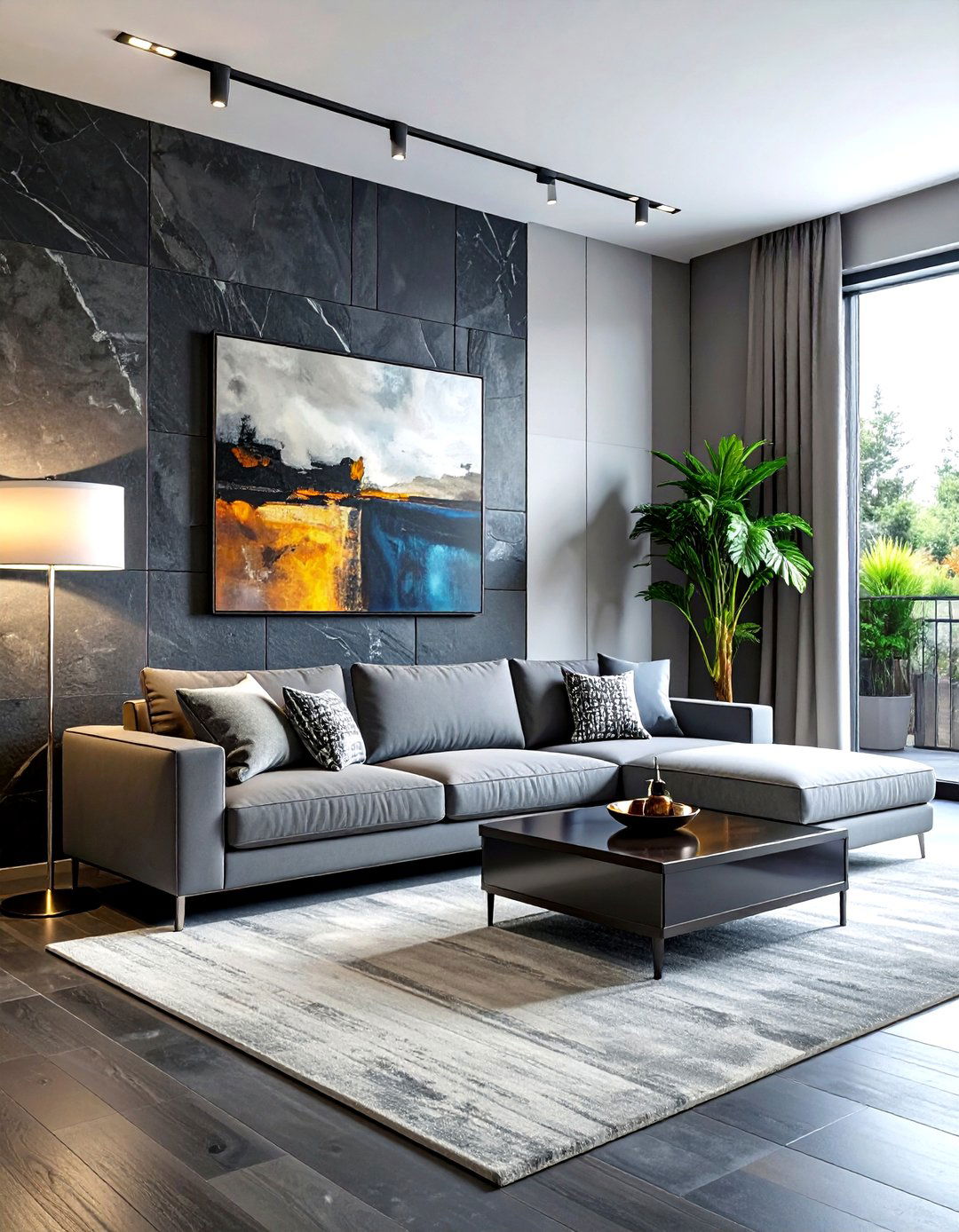 Modern Slate Feature Wall - 30 living room stone wall ideas