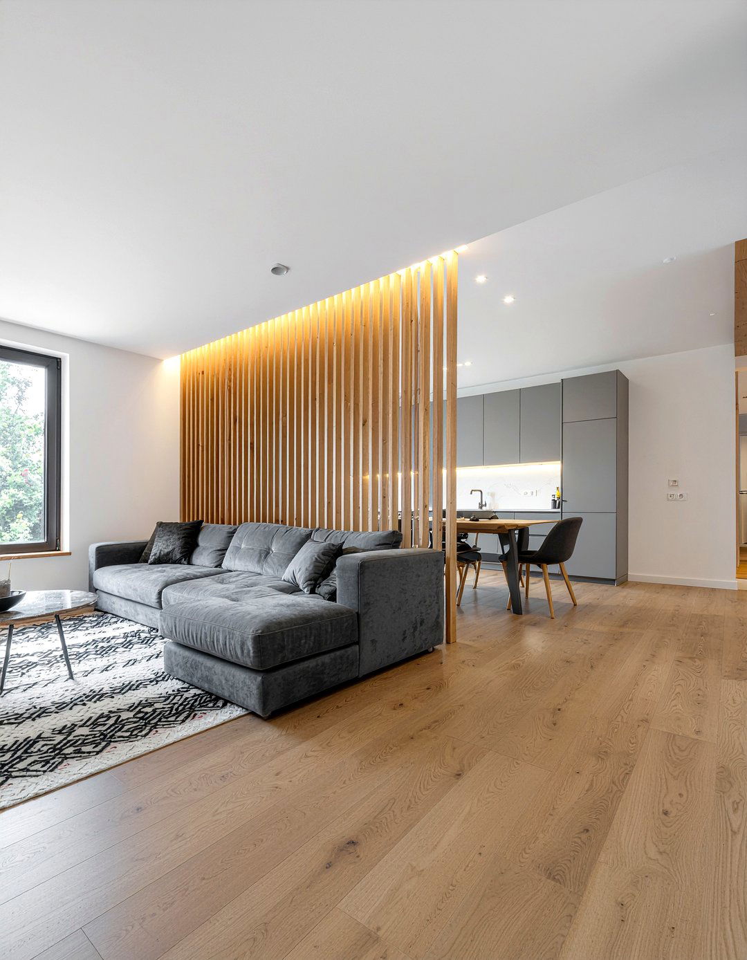 Modern Slatted Wood Wall - 30 kitchen accent wall ideas