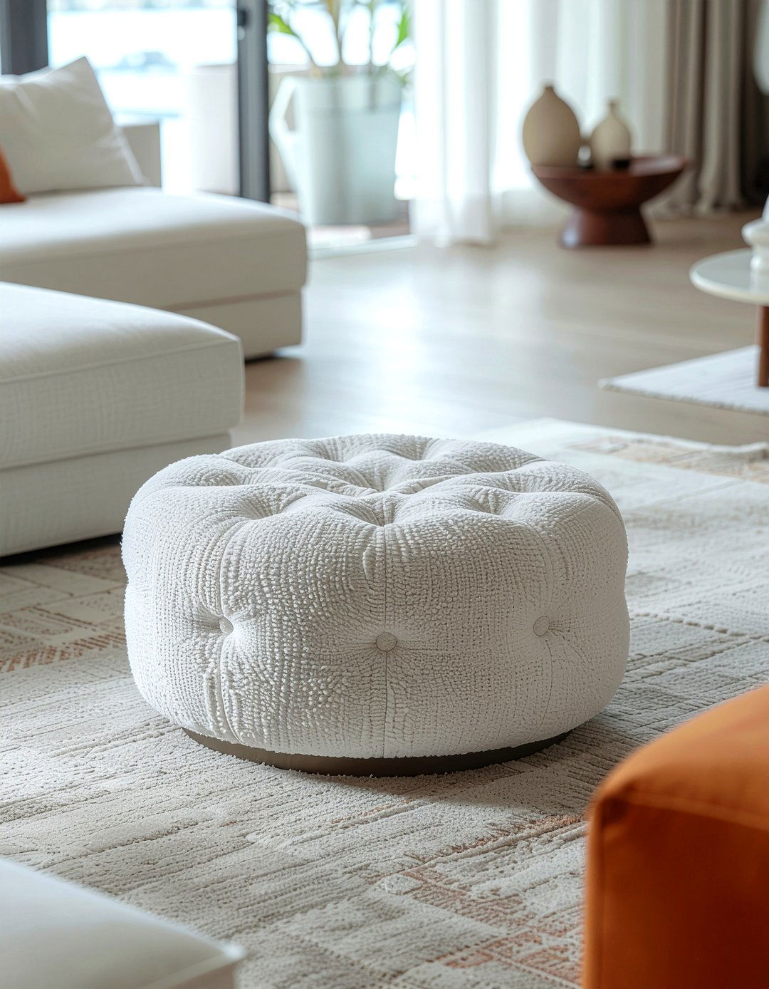 Modern Tufted Round Ottoman - 30 living room tufted ottoman ideas