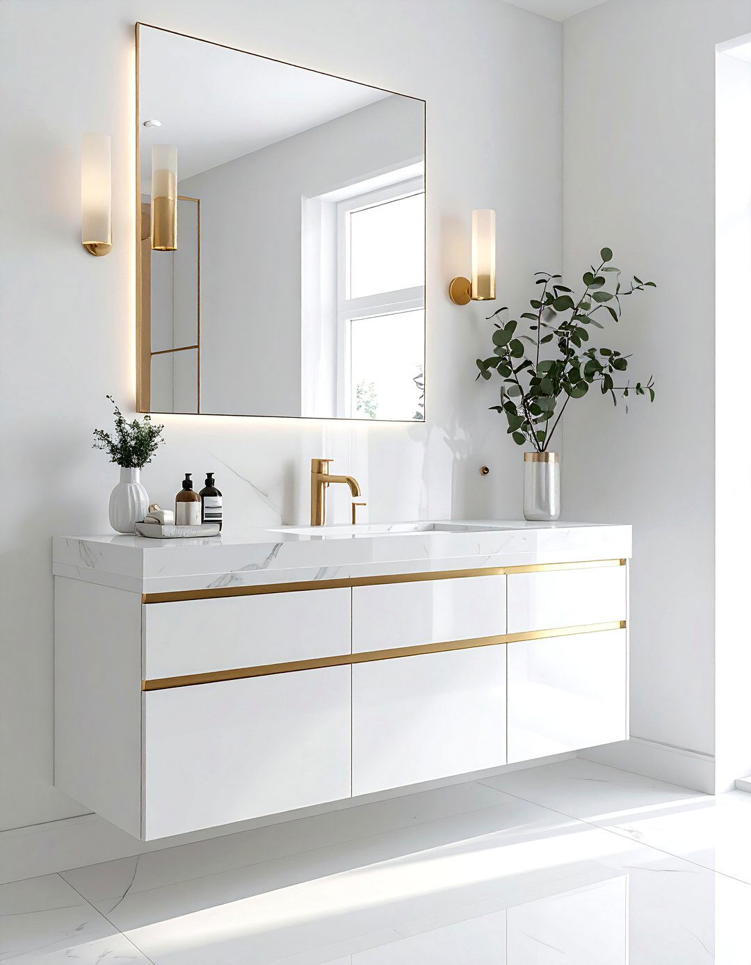 Modern White Gold Vanity - 30 white and gold bathroom ideas