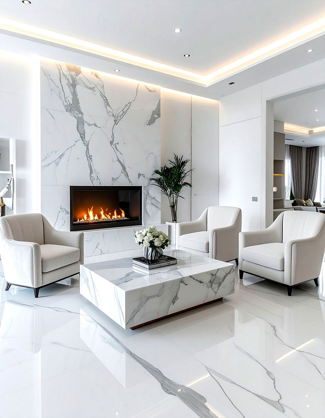 Modern White Marble Living Room - 30 contemporary white living room ideas