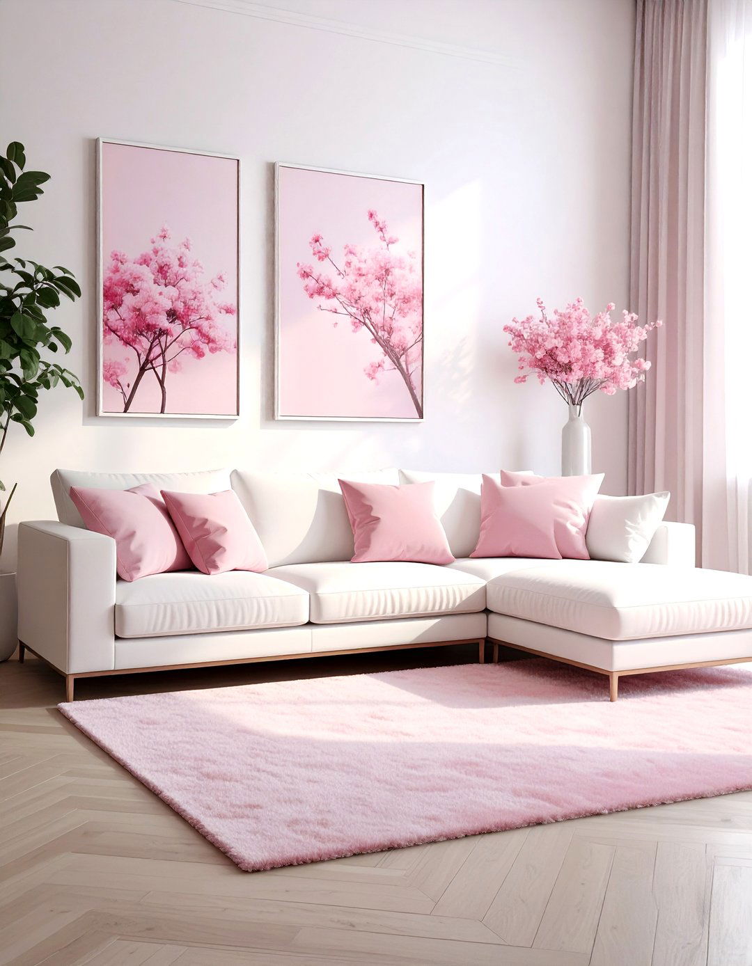 Modern White Sectional Sofa - 30 pink and white living room ideas