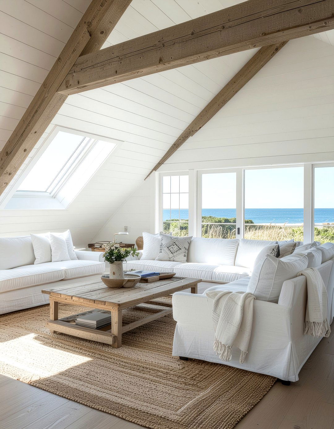 Modern White Shiplap - 30 living room vaulted ceiling ideas