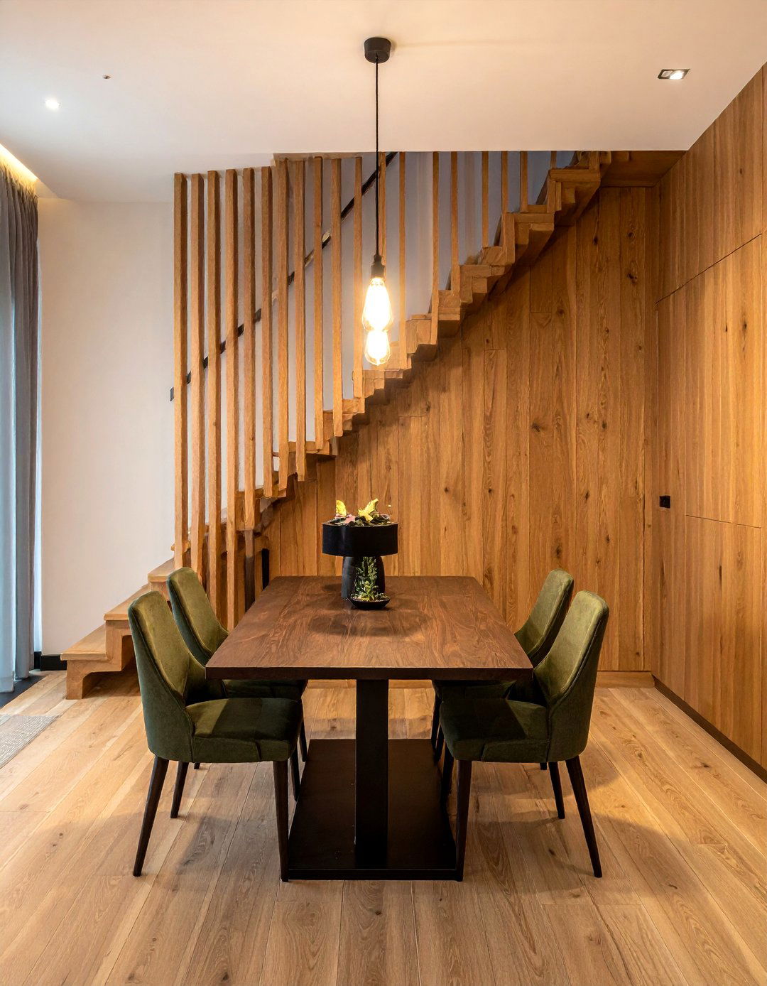 Modern Wood Paneling - 30 under stairs dining ideas