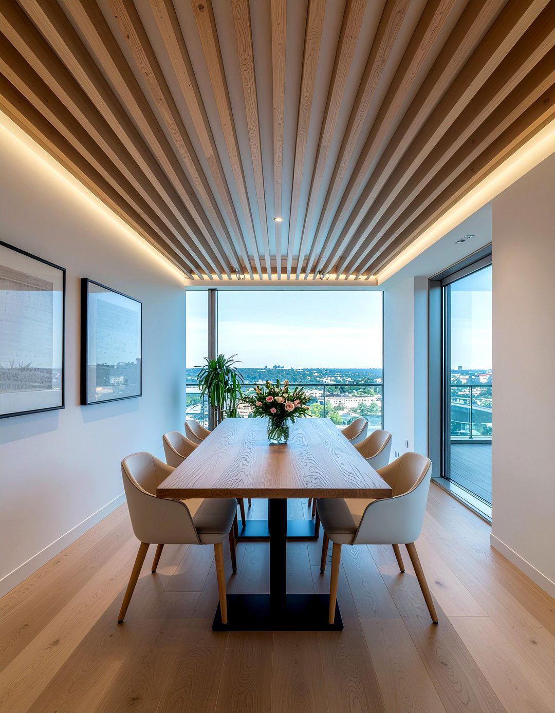 Modern Wood Slat Ceiling - 30 dining room wood ceiling ideas