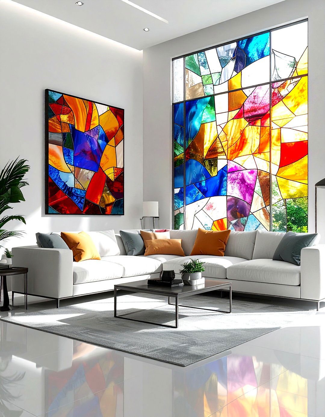 Modern abstract stained glass - 30 living room stained glass ideas