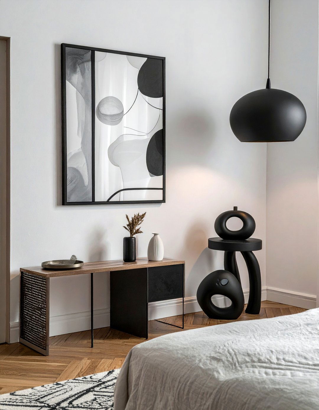 Modern art print for bedroom - 30 nightstand styling ideas