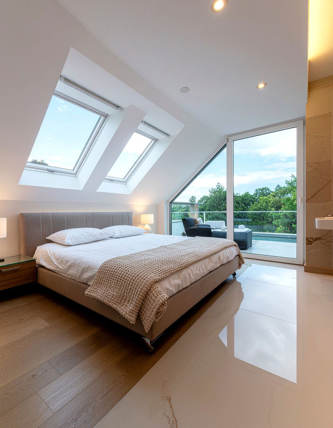 Modern attic master suite - 30 sloped ceiling bedroom ideas