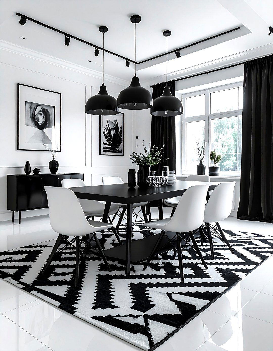 Modern black and white dining - 30 narrow dining room ideas