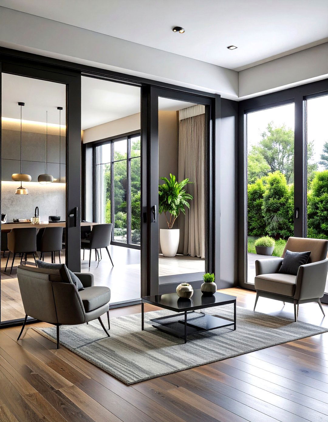 Modern black bifold doors - 30 living room bifold doors