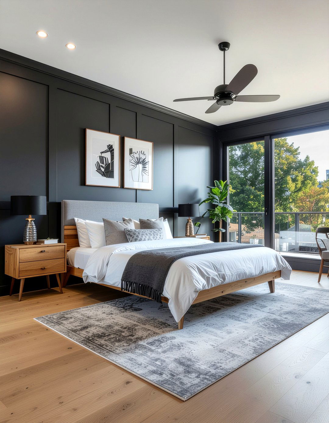 Modern black board and batten - 30 bedroom board and batten ideas