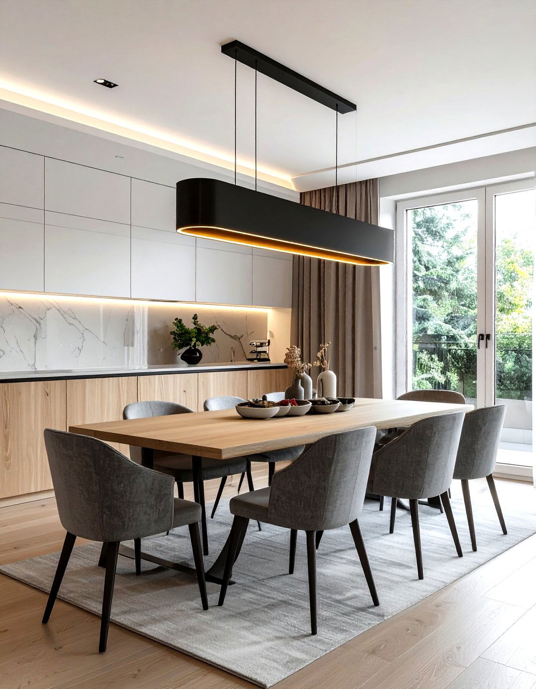 Modern black linear chandelier - 30 linear chandelier dining room ideas