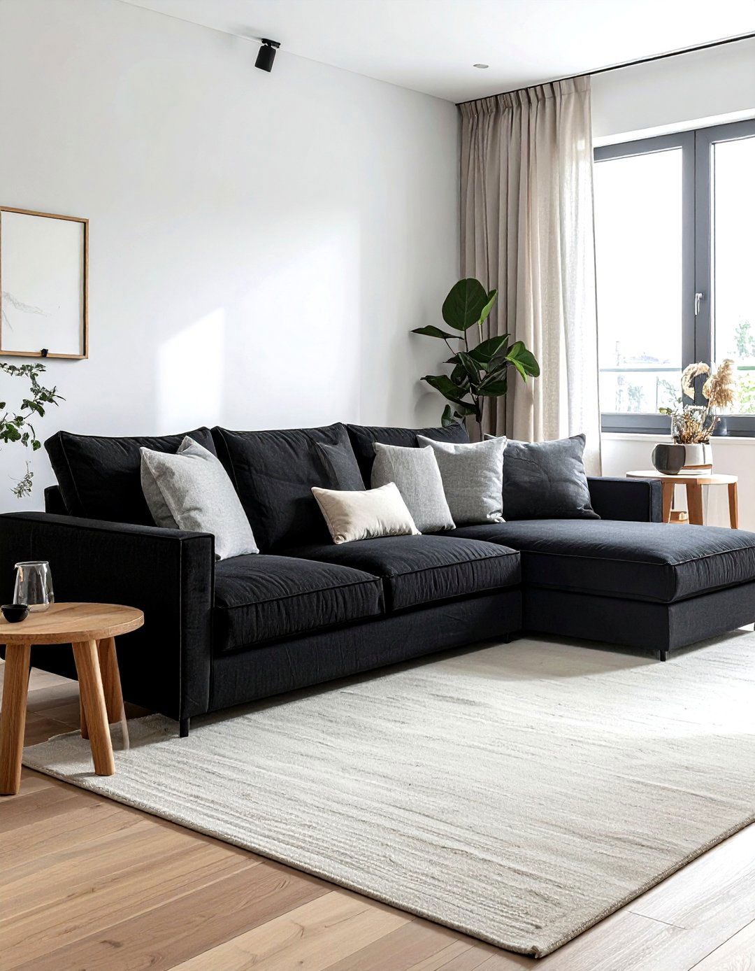 Modern black sofa - 30 black living room decor ideas