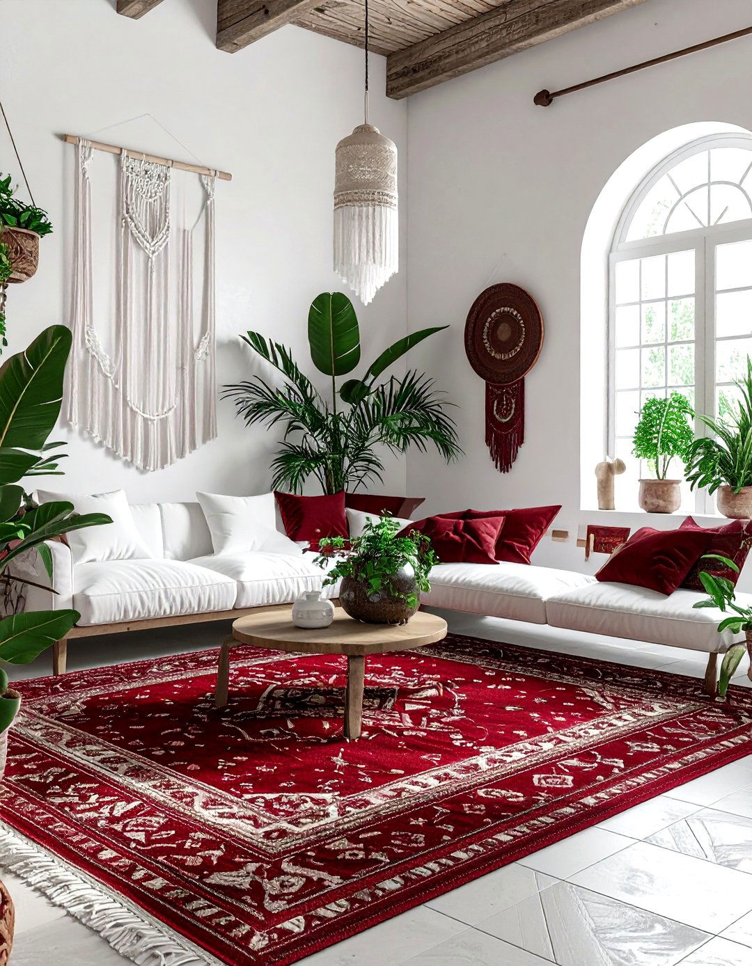 Modern bohemian burgundy white - 30 burgundy and white living room ideas