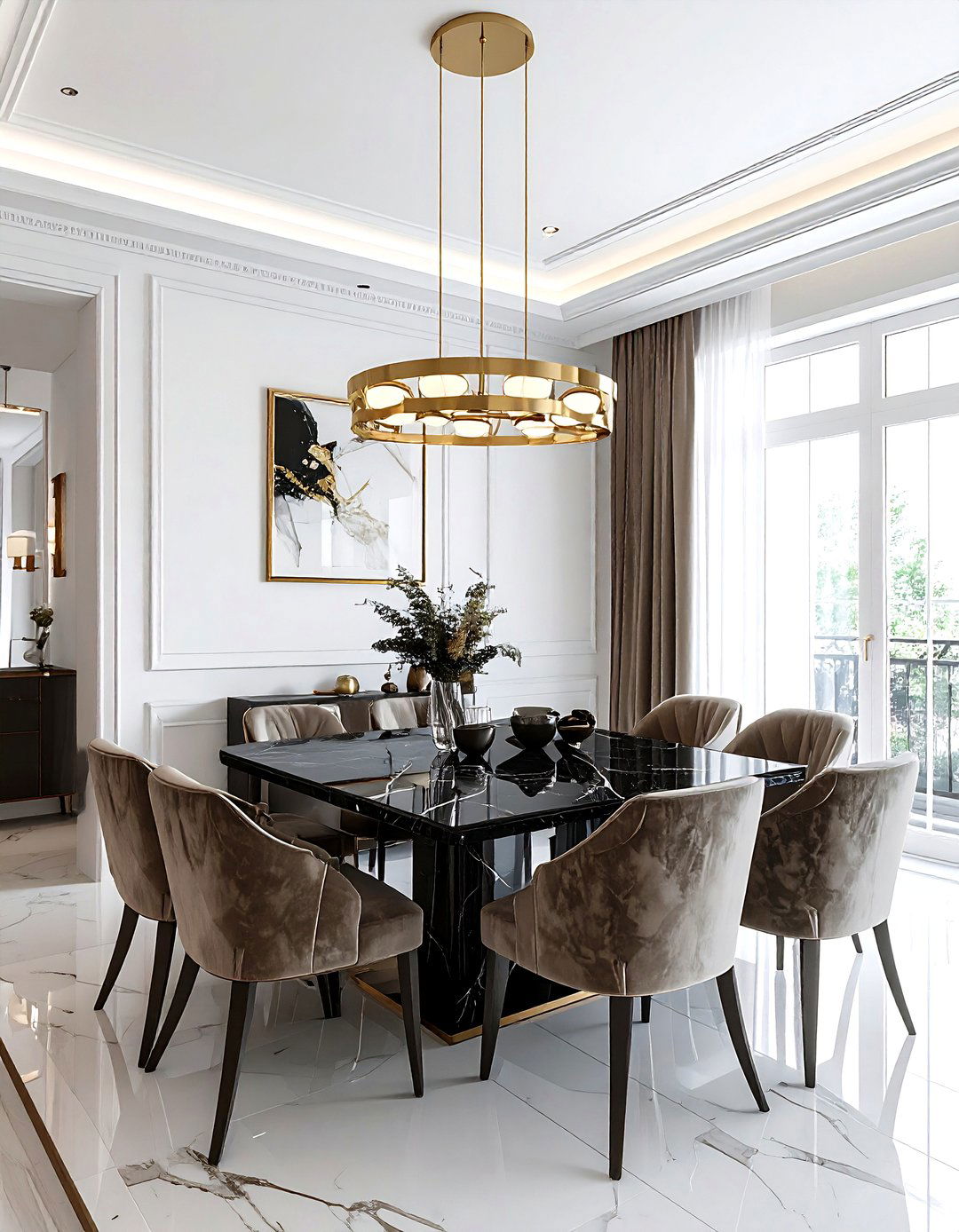 Modern brass chandelier - 30 pendant light dining room ideas