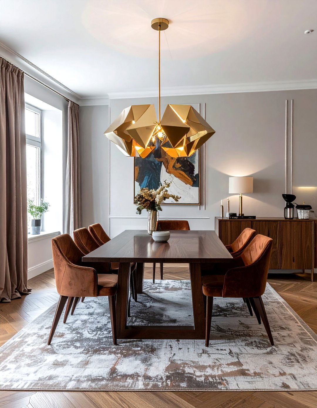 Modern brass chandelier - 30 updated traditional dining room ideas