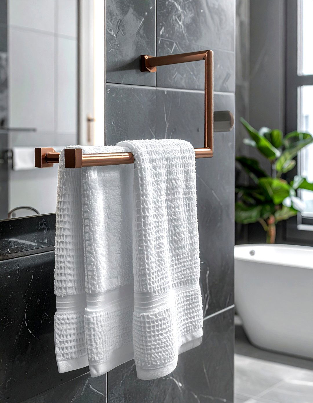 Modern bronze towel bar - 30 bronze bathroom ideas
