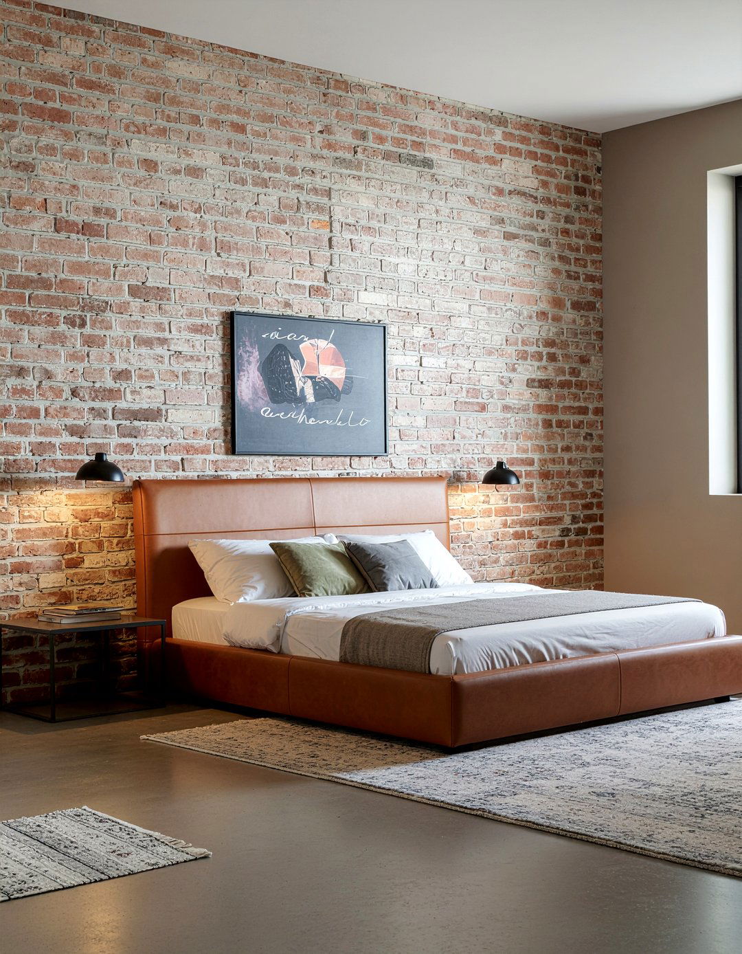 Modern camel leather headboard - 30 camel bedroom ideas